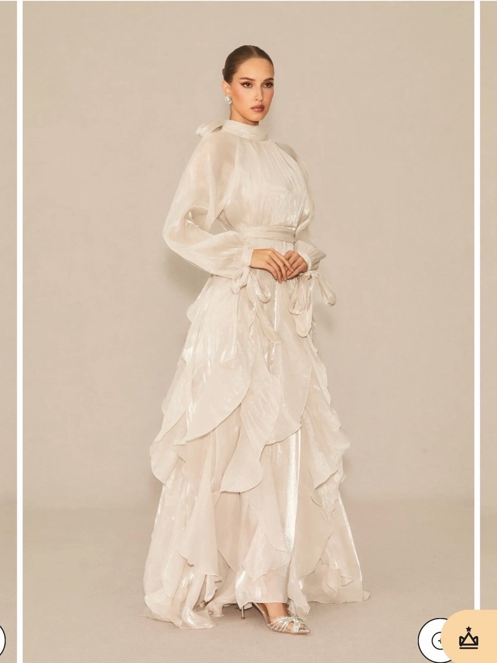 Ivory Sheer Ruffle Maxi Dress with Tie Waist